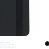 black leather notebook with round corners and elastic band