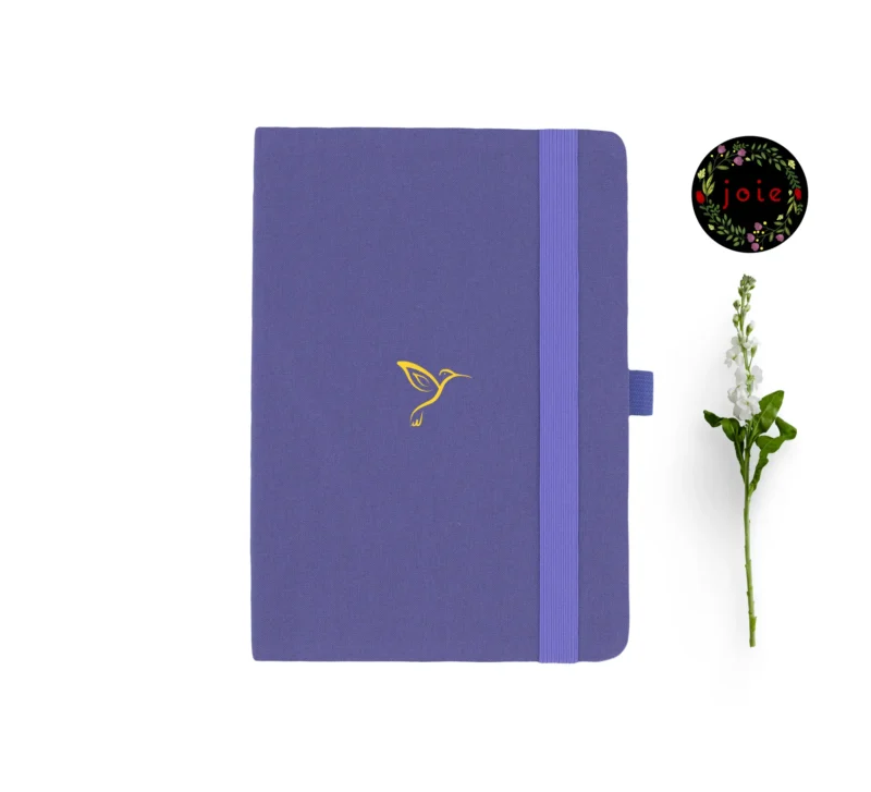 Hummingbird A5 dot grid notebook with flower and logo