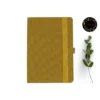 Mustard Yellow color fabric dot grid notebook with rounded corners, elastic band and pen holder